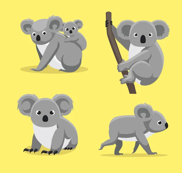 Niedlichen Koala Stellt Cartoon Vektor Illustration — Stockvektor