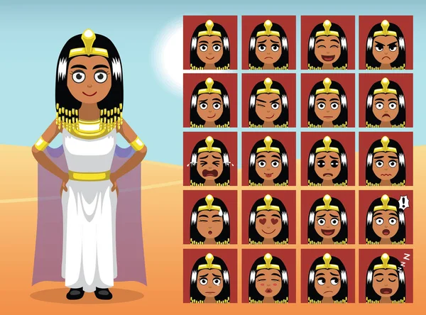 Egitto Cleopatra Cartoon Emotion Affronta Vector Illustrazione — Vettoriale Stock