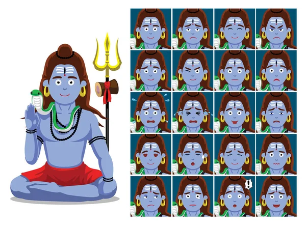 Hindu God Shiva Cartoon Emotion Faces Vector Illustration — Stock Vector