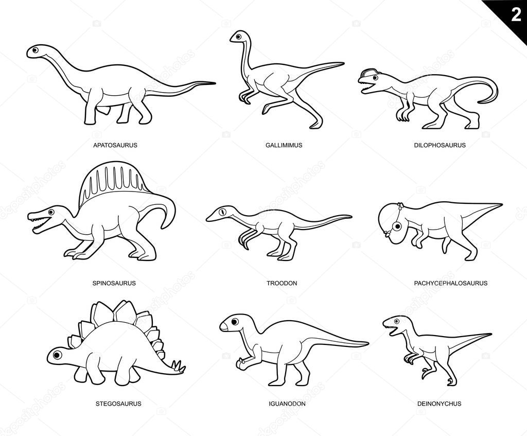 Dinosaur Coloring Book Cartoon Vector Illustration Set 2
