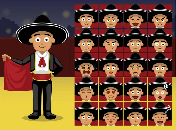 Spanish Traditional Boy Cartoon Emotion Faces Vector Illustration — стоковий вектор