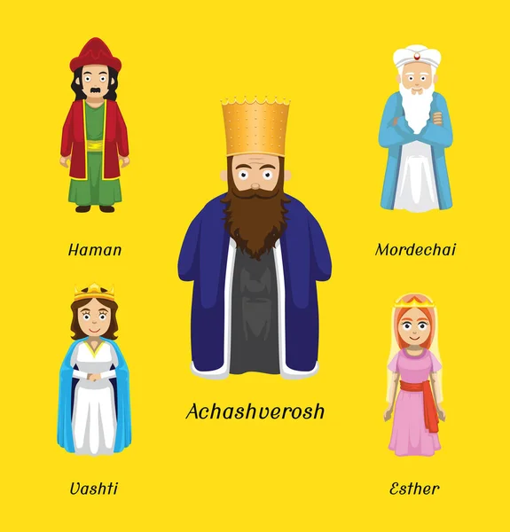 Purim Karakterleri Çizgi film Vektör İllüstrasyonu