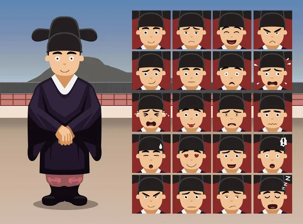 Koreanische Hochzeit Bräutigam Cartoon Emotion Gesichter Vector Illustration — Stockvektor