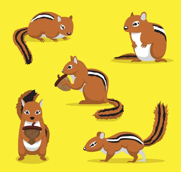 Leuke Chipmunk Poses Cartoon Vector Illustratie — Stockvector