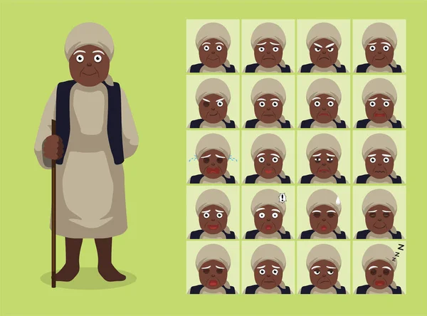 Svart Historia Old Woman Slave Cartoon Känslor Ansikten — Stock vektor