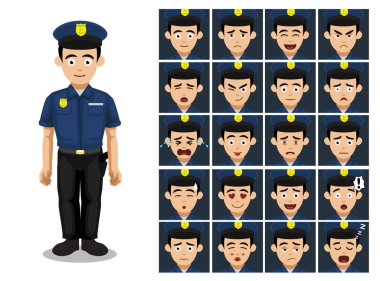 Polis Memuru Karikatür Duyguları Vektör İllüzyonuyla Karşı karşıya