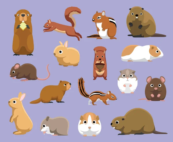 Various Rodents Cartoon Vector Illustration — Stock Vector