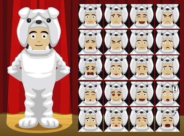Fantasia Animali Abbigliamento Bulldog Costume Fumetto Emozione Facce — Vettoriale Stock