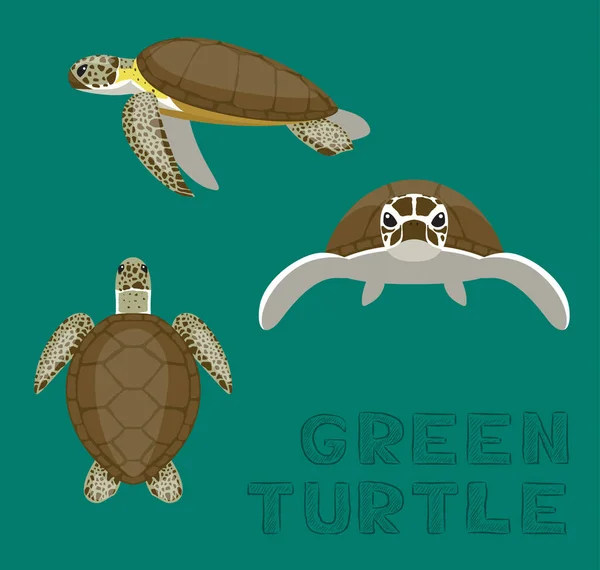 Sea Green Turtle Loggerhead Cartoon Vector Ilustração — Vetor de Stock