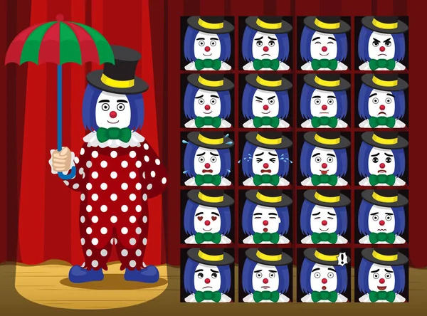 Clown Ombrello Fragola Costume Cartoon Emozione Volti Vettoriale Illustrazione — Vettoriale Stock