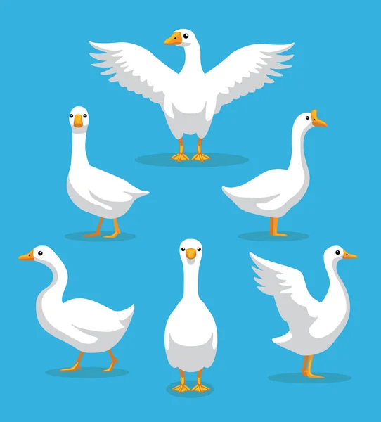 Illustration Vectorielle Bande Dessinée White Goose Poses — Image vectorielle