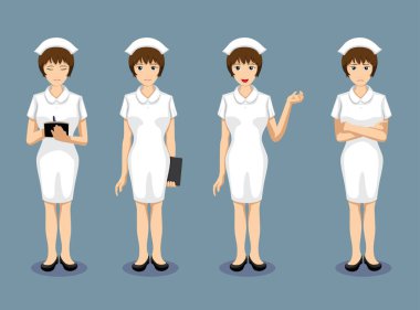 Manga Biçimli Hemşire Pozisyonları Vektör İllüstrasyonuna Karşı