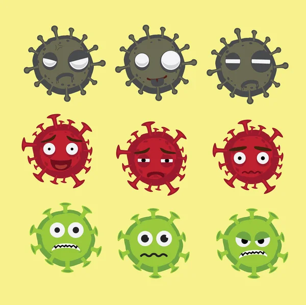 Τρία Coronavirus Cartoon Character Emotion Faces Set — Διανυσματικό Αρχείο