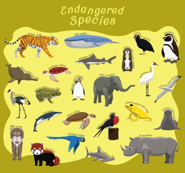 Endangered Species Animal Set Cartoon Vector Illustration clipart