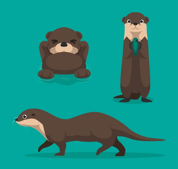 Cute Otter Cartoon Vector Illustration — 스톡 벡터