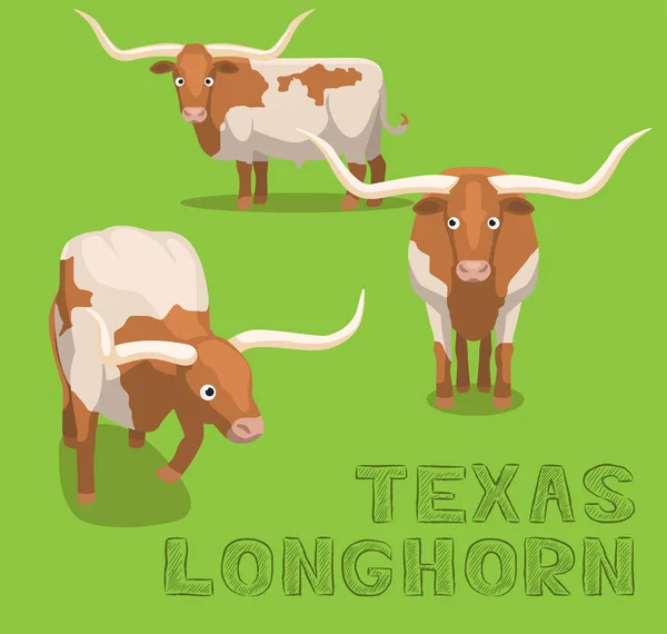 Vaca Texas Longhorn Cartoon Vector Ilustração — Vetor de Stock