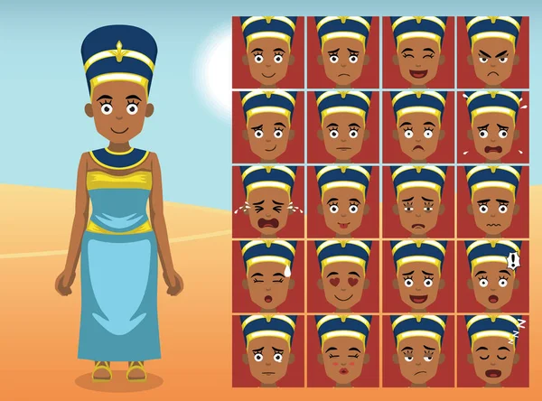 Egitto Nefertiti Cartoon Emotion Affronta Illustrazione Vettoriale — Vettoriale Stock