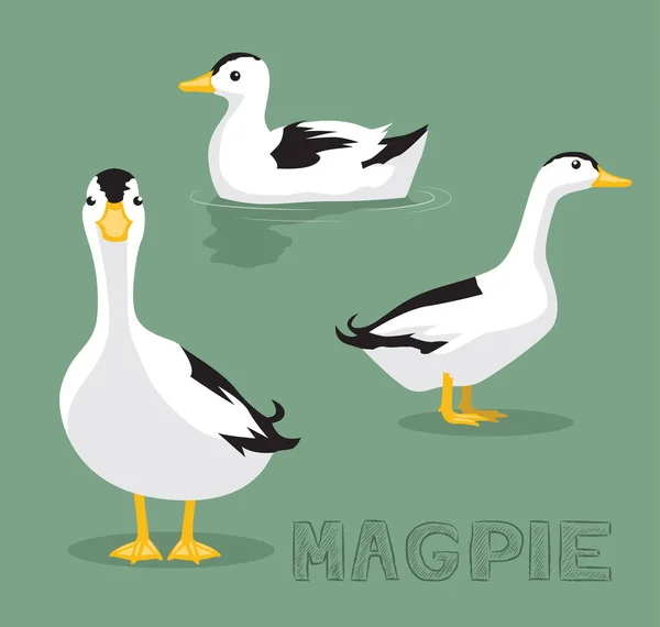 Duck Magpie Tecknad Vektor Illustration — Stock vektor