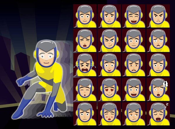 Superhero Speed Boy Cartoon Emotion faces Vector Illustration