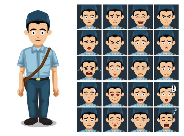 Postal Worker Cartoon Emotion Faces Vector Illustration — Stock Vector