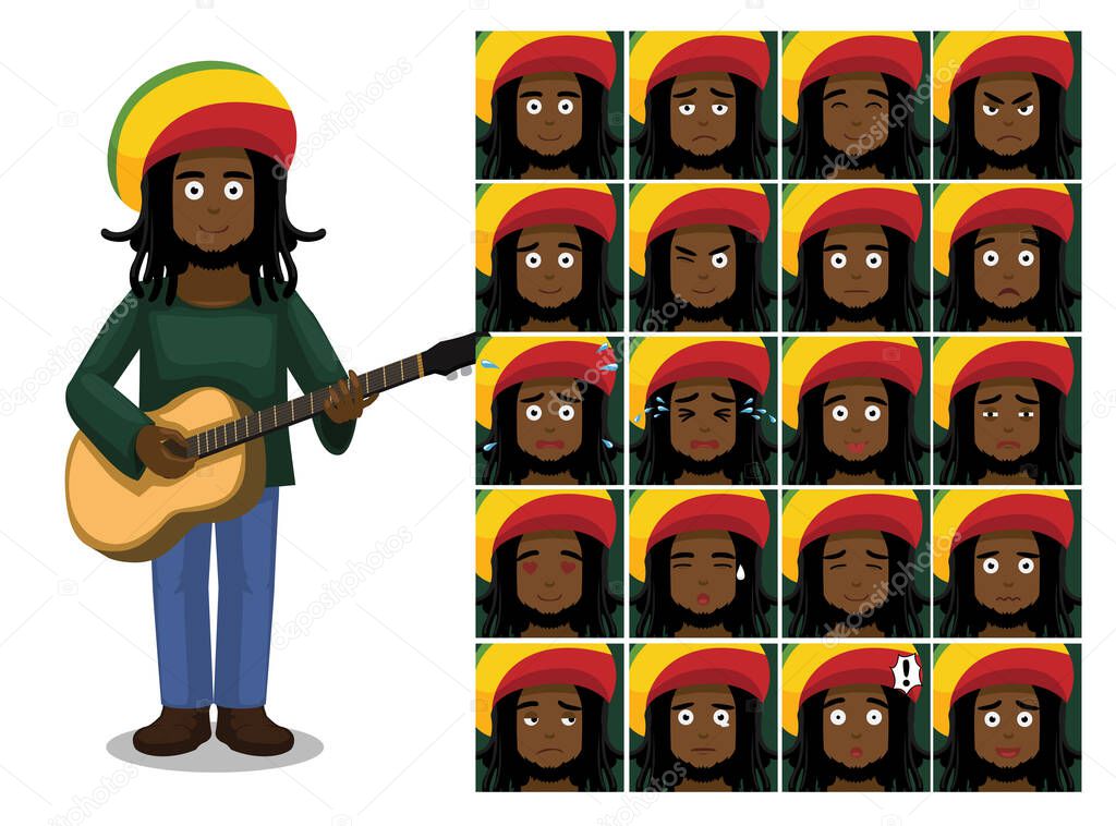 Reggae Man Cartoon Emotion faces Vector Illustration