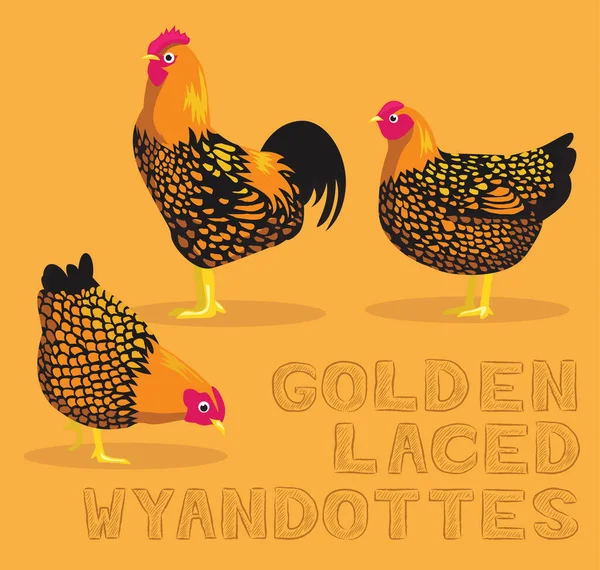 Chicken Golden Laced Wyandottes Cartoon Vector Illustration - Stok Vektor