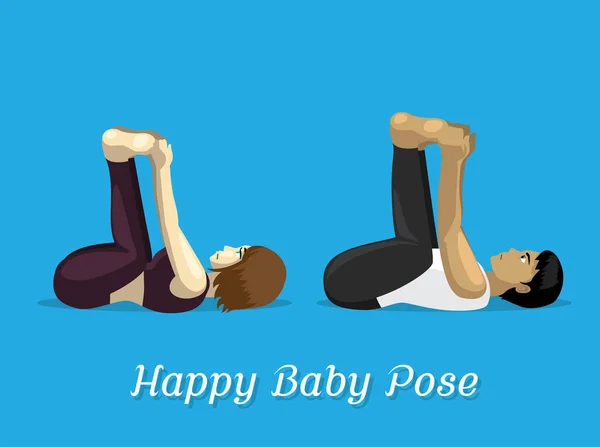Manga Stil Tecknad Yoga Glad Baby Pose — Stock vektor
