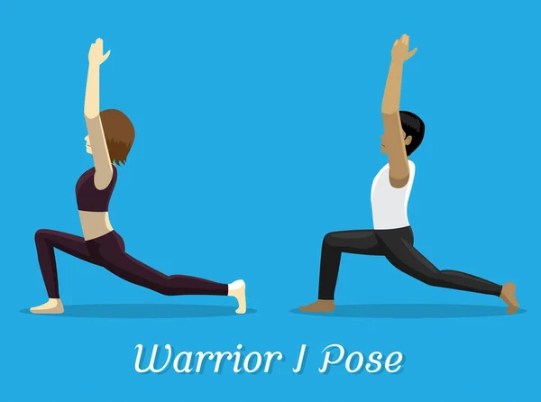 Manga Style Cartoon Yoga Warrior Pose — Stock vektor