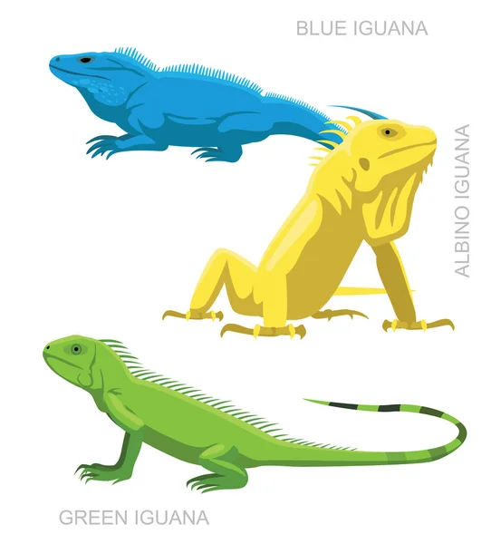 Ještěrka Iguana Set Cartoon Vector Illustration — Stockový vektor