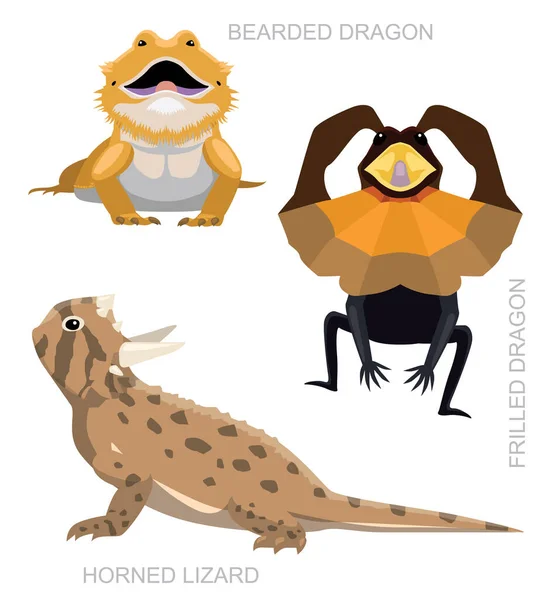 Lizard Dragon Set การ นเวกเตอร ภาพประกอบ — ภาพเวกเตอร์สต็อก