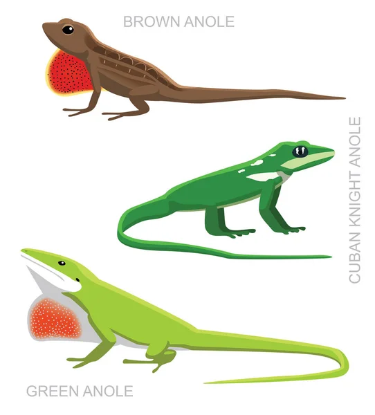 Illustration Vectorielle Bande Dessinée Lizard Anole Set — Image vectorielle