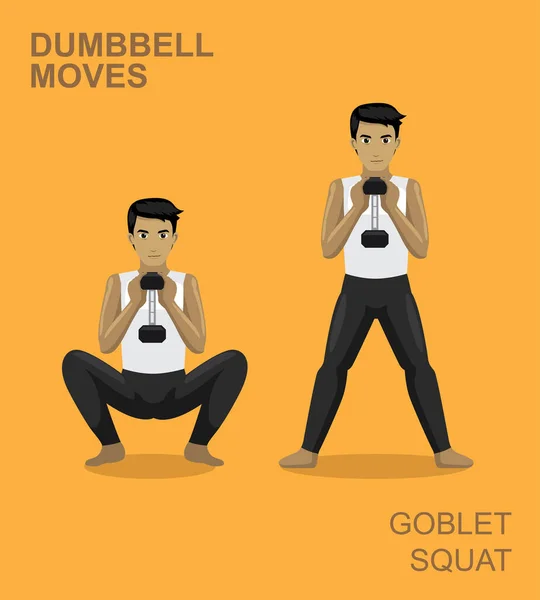Goblet Squat Dumbbell Moves Manga Gym Set Illustration — 스톡 벡터