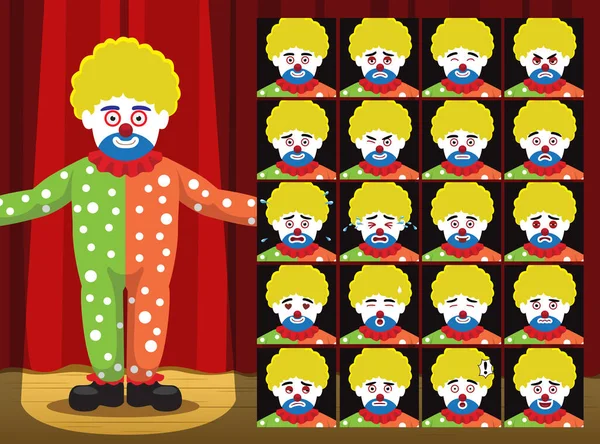 Clown Giallo Capelli Ricci Punto Abiti Costume Fumetto Emozione Affronta — Vettoriale Stock