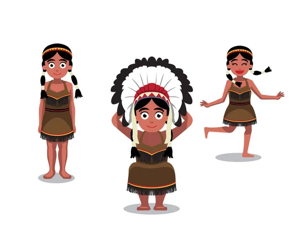 Native American Girl Poses Cartoon Vector Illustration — Stock Vector