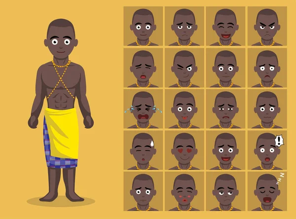 Africký Kmen Oblečení Muž Samburu Cartoon Emotion Tváře Vektorové Ilustrace — Stockový vektor