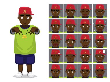 Hip Hop Black Boy Karikatür Duyguları Vektör İllüzyonuyla Karşı karşıya