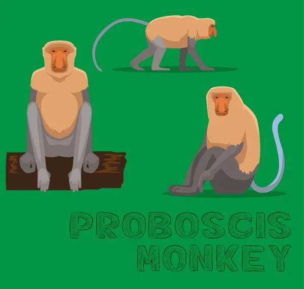 Monkey Proboscis Cartoon Vector Ilustração —  Vetores de Stock