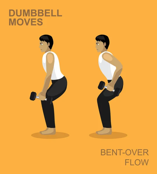Bent Flow Press Dumbbell Moves Manga Gym Set Illustration — 스톡 벡터