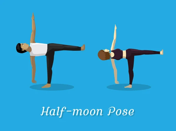 Manga Stil Tecknad Yoga Halvmåne Pose — Stock vektor