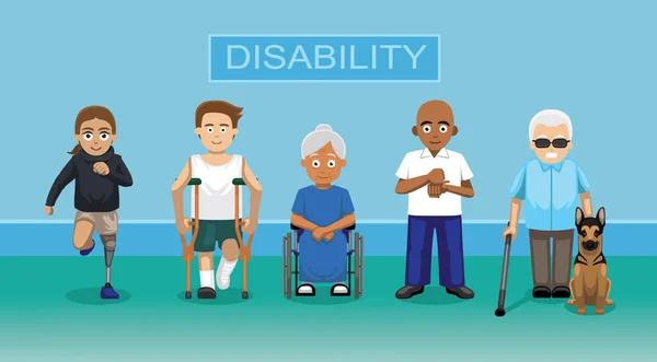 Disability People Cartoon Character Vector Illustration — Stockový vektor