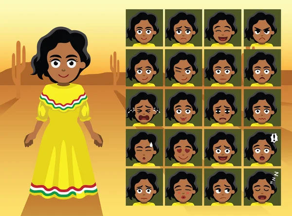 Мексиканская Традиционная Девушка Мультяшная Эмоция Сталкивается Векторной Иллюстрацией — стоковый вектор
