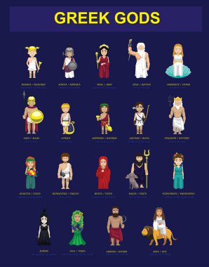 Greek Gods Costume Set Characters Cartoon Vector Illustration clipart