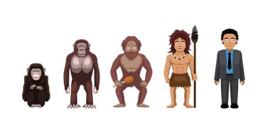 Evrim Primat İşadamı Ayakta Duran Çizgi Film Vektör İllüstrasyon Kümesi