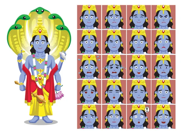 Індуїстський Бог Вішну Картун Емоція Проти Вектора Ілюстрація — стоковий вектор