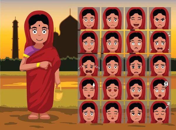 Indiano Savitri Cartone Animato Emozione Affronta Vettoriale Illustrazione — Vettoriale Stock