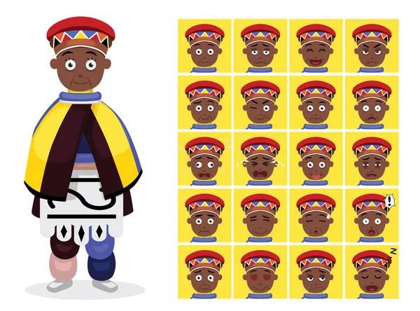 Afrikanska Stamkläder Kvinnliga Ndebele Cartoon Emotion Ansikten Vektor Illustration — Stock vektor