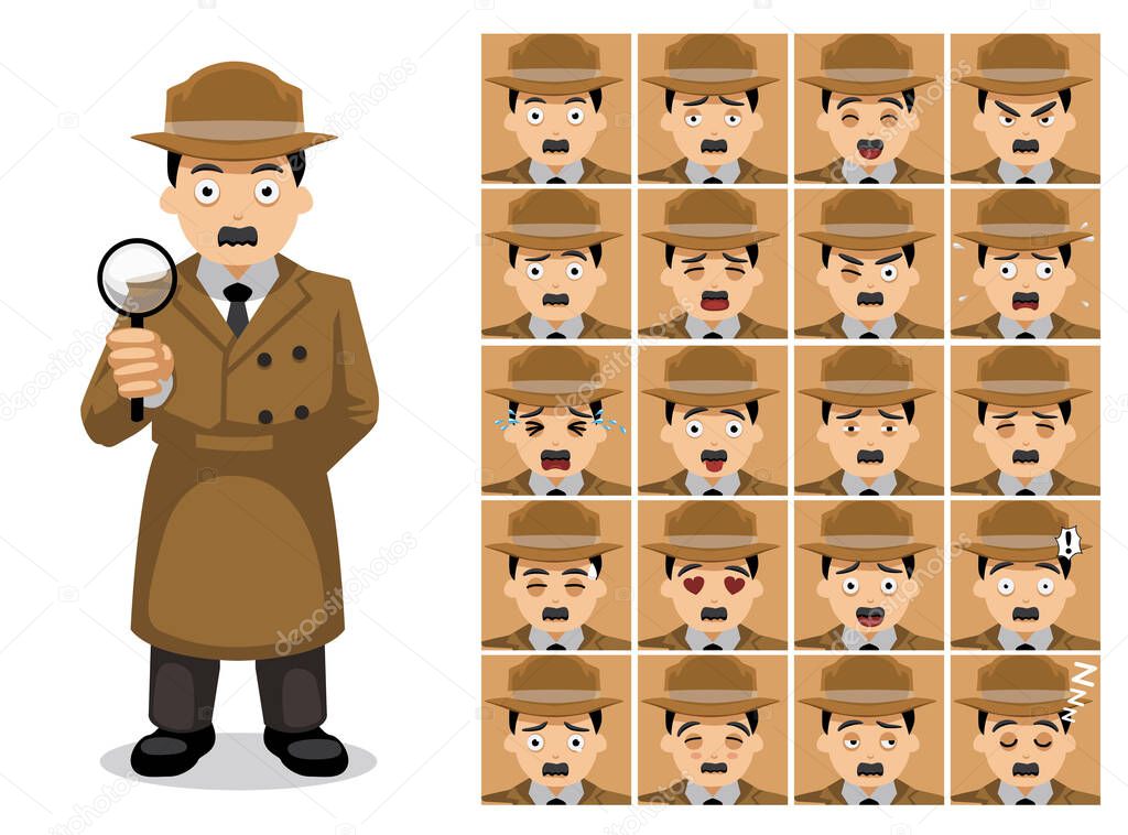 Detective Old Man Unifrom Cartoon Character Emotion faces