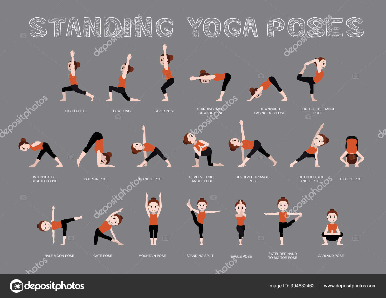 Yoga Standing Poses Vector Illustration Stock Vector by ©Punnawich 394632462