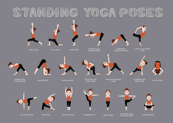 Poses Debout Yoga Illustration Vectorielle — Image vectorielle
