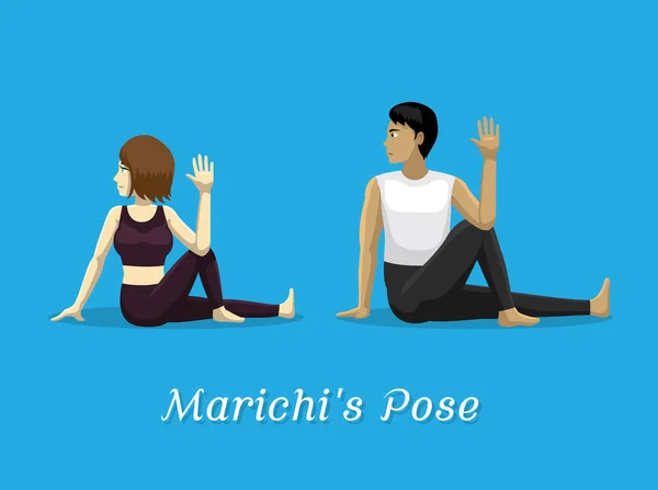 Manga Stil Tecknad Yoga Marichi Pose — Stock vektor